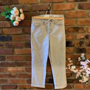 Frayed Jeans Women’s Lace Up High Rise Straight Leg Crop